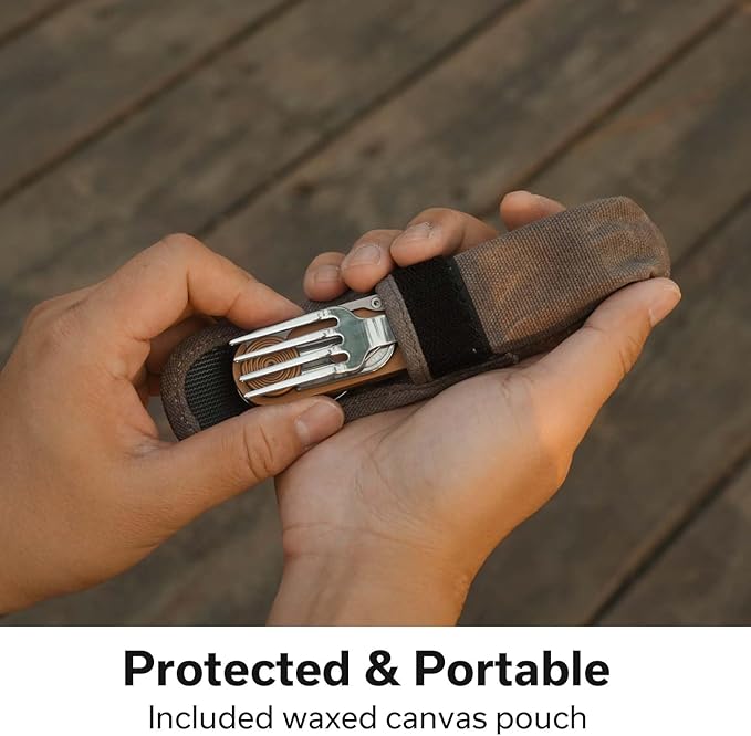 CIVIVI Partake 4-in-1 Camping Utensil Detachable Stainless Steel Folding Knife Fork Spoon &amp Bottle Opener Multi-Tool with Waxed Canvas Pouch for Travel Camping Hiking C24032C-2 Coyote Brown