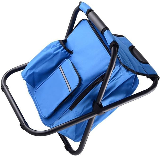 Folding Camping Chair Stool Backpack with Cooler Insulated Picnic Bag Backpack Cooler Chair Foldable Camping Fishing Stool for Travel Beach Hiking Picnic ﻿ (Blue)