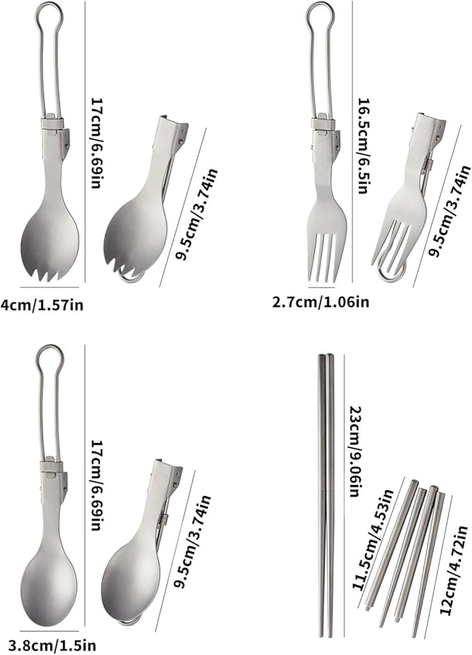 Folding Travel Camping Cutlery Set Portable Utensil Light Weight Metal Fork Spoon Chopsticks Flatware Dishwasher Safe Portable Camping Cutlery Set for Outdoor Dining Travel Hikings