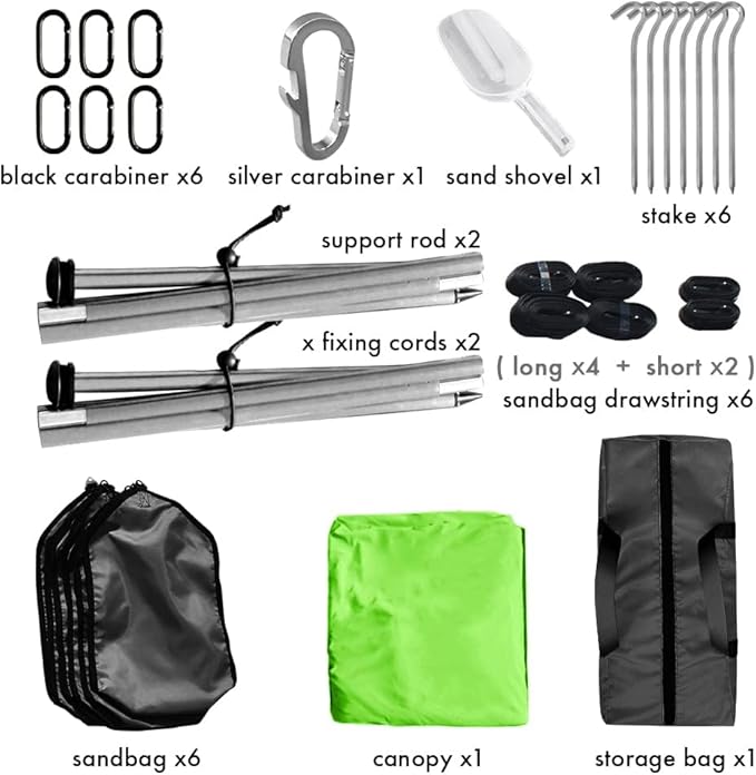 Beach Canopy Windproof Design Sun Shelter UPF50+ Portable Family Tent with 6 Sandbags Anchors 10x10 FT 2 Pole Pop Up Outdoor Shelter for Beach Camping Fishing Backyard