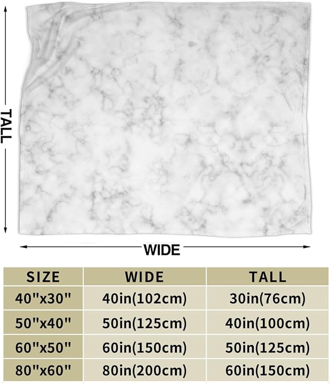 60X50 White and Grey Smoke Marble Lightweight Flannel Blanket - Soft and Breathable Polyester Suitable for Travel Camping and Home Decoration