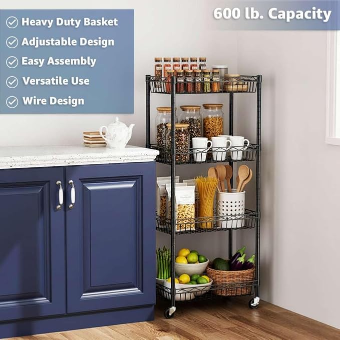 18 x 48 Black Wire Shelf Basket NSF Storage Basket for Shelving Units 600 lb Capacity