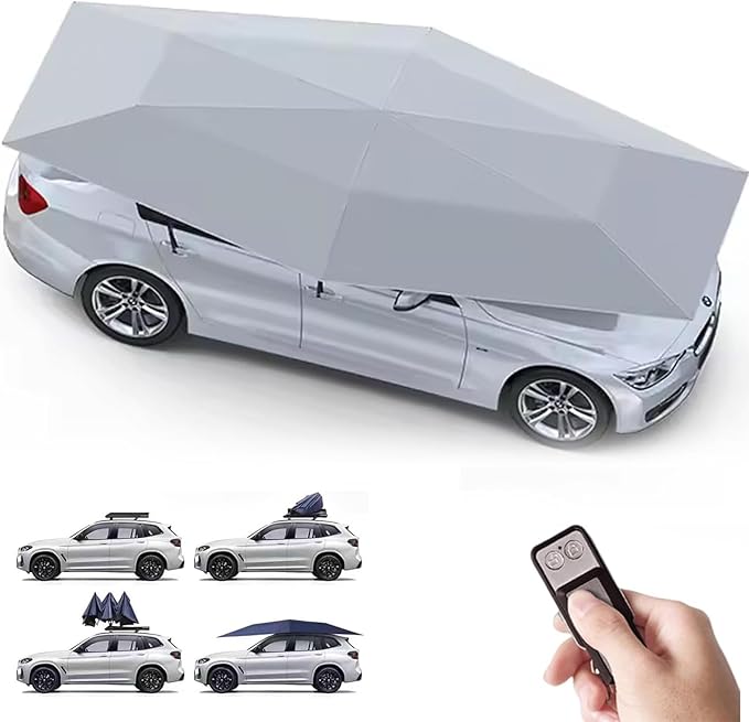 Portable Automatic Car Cover Umbrella Outdoor Car Tent Remote Control Car Roof Top Canopy Car Shelter Sunshade Universal Auto Protection Grey-5m