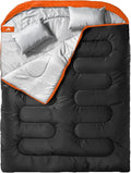 MEREZA Double Sleeping Bag for Adults Mens with Pillow XL Queen Size Two Person Sleeping Bag for All Season Camping Hiking Backpacking 2 Person Sleeping Bags for Cold Weather &amp Warm