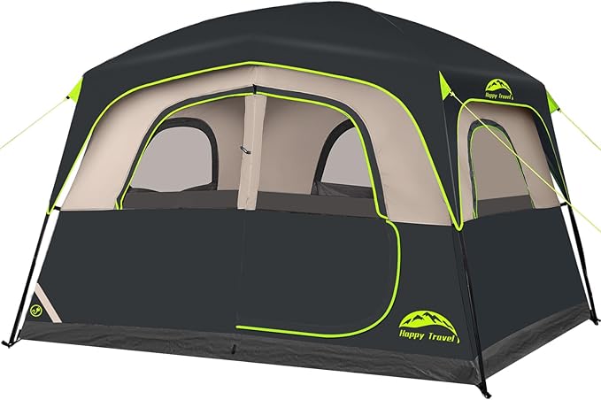 Happy Travel Tent 6 Person Tents for Camping Waterproof Easy Setup Camping Tent with Rainfly Portable Large Family Cabin Tent with 5 Large Mesh Windows and Carry Bag for Outdoor Camping &amp Hiking