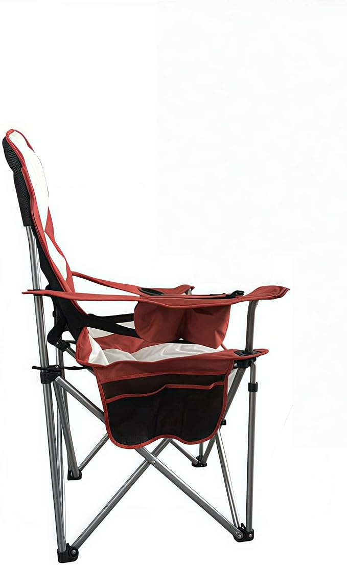 Wild Scape Oversized Folding Camping Chair Foldable Beach Chairs for Adults with Cup Holder Cooler Pocket Storage Bag Heavy Duty Portable Fishing Chair for Outdoor Garden Picnic (Orange-red)