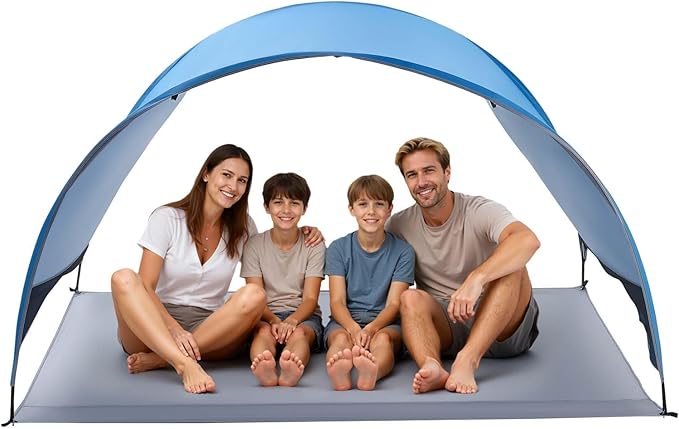 VEVOR Beach Tent Sun Shelter for 4 Person UPF 50+ Portable Sun Shade Beach with Carrying Bag &amp Ground Stakes Lightweight and Easy Setup Beach Umbrella for Camping Fishing Outdoor Picnic