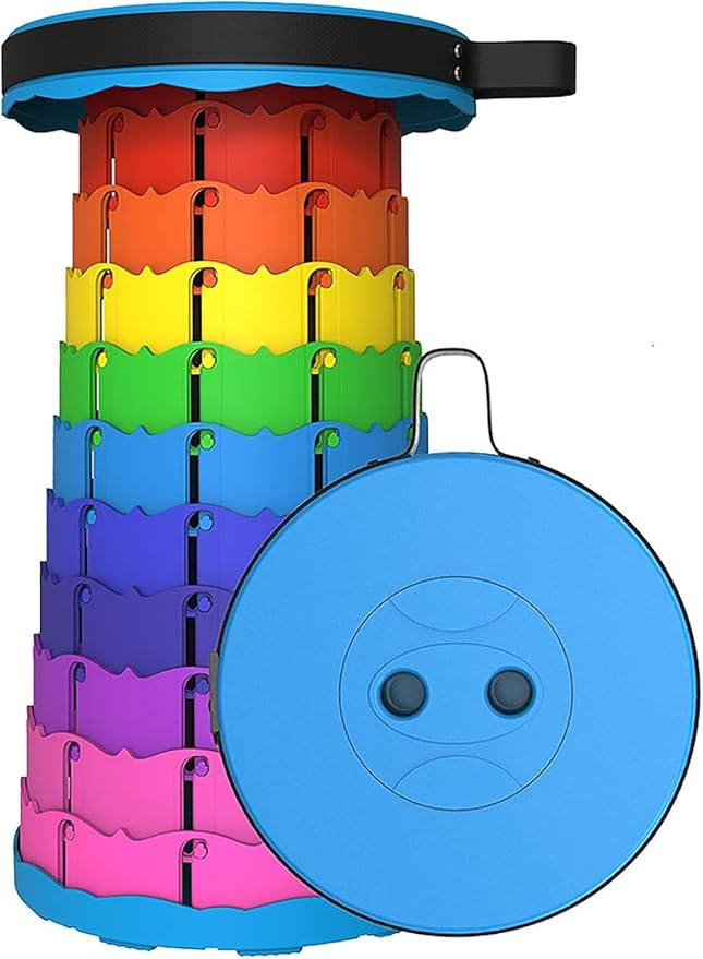 WESAPPINC Upgraded Collapsible Stool Lightweight &amp SturdyMax 400lbs Portable Retractable Telescoping Stool Foldable Camping Stool for Adults Outdoor Hiking Garden BBQ Fishing (Rainbow)