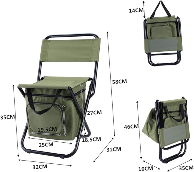 BESPORTBLE 1Pc Folding Fishing Chair with Insulated Cooler Bag Portable Outdoor Camping Chair with Storage and Backrest Durable Lightweight Easy to Carry for Fishing Hiking and Beach Use