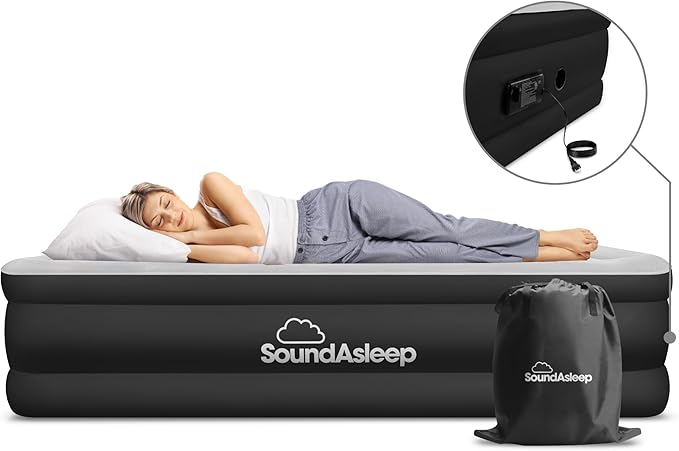 SoundAsleep Products Dream Series Luxury Air Mattress ComfortCoil Technology Built-in High Capacity Pump for Home Camping- Double Height Adjustable Inflatable Blow Up Portable - King Size