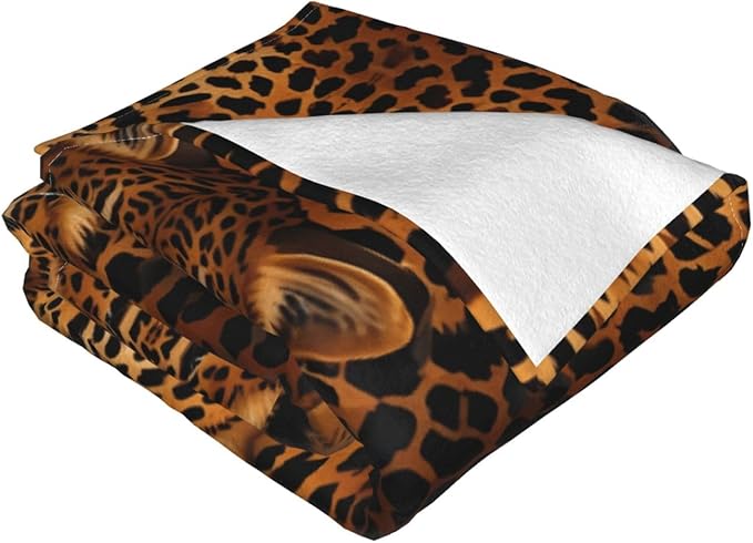 Leopard Pattern 60x50 Printed Soft Fleece Blanket for Sofa Bed and Camping - Cozy Blanket for Travel Picnics Nighttime Use