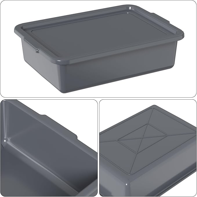 12 Packs Plastic Bus Tub with Lids 13 L Commercial Bus Box Gray