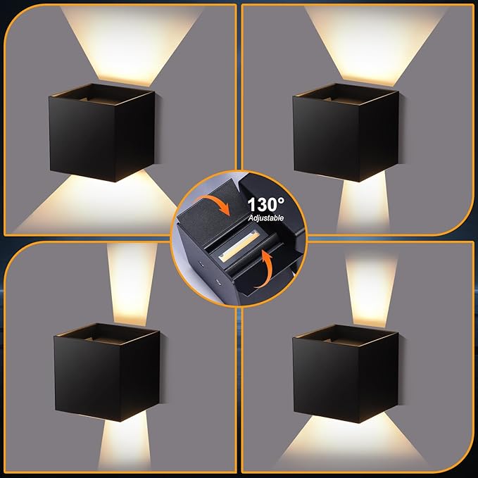 2 Pack Outdoor Wall Lights Fixture 20W3000K Exterior Modern Front Porch Sconces Hardwired Wall Mount Up Down Lighting for Patio Fence Hallway Entrance