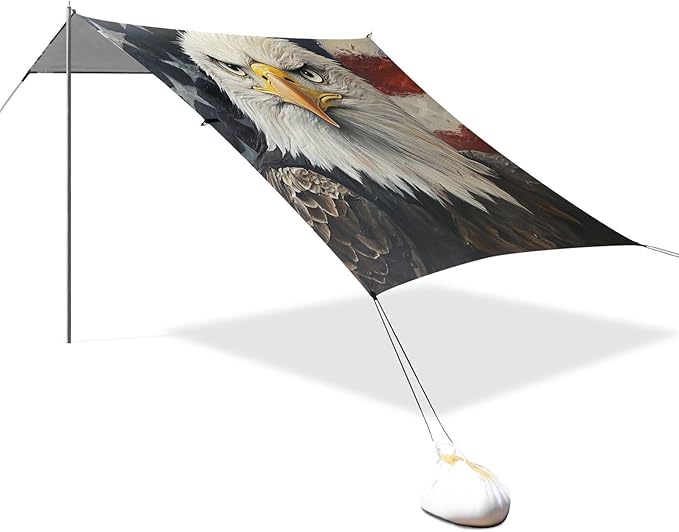 Beach Tent Sun Shelter Fair Bald Eagle Flag Lightweight &amp Easy Setup Beach Shade Canopy for Camping Fishing