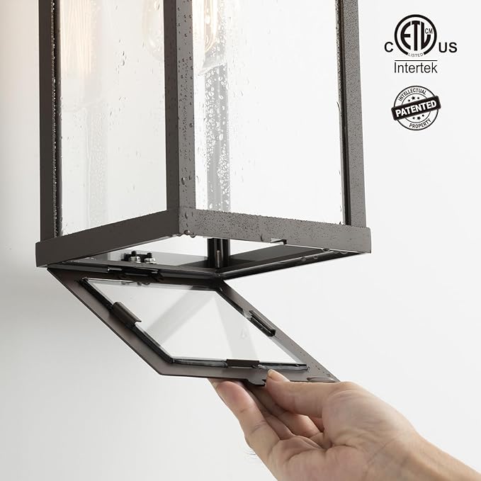 mirrea 18 Classic Outdoor Wall Sconce 1 Light in Oil Rubbed Bronze Rectangular Metal Frame and Clear Glass Shade Waterproof Porch Light Patio Light Pack of 2