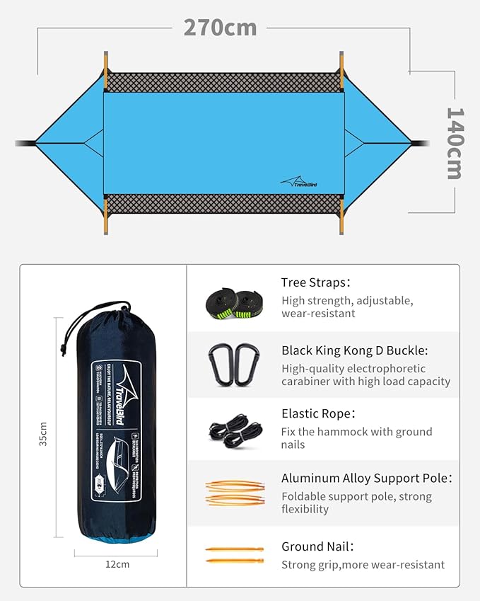 Camping Hammock Tent with Mosquito Net and Removable Sunshade 4 in 1 Function Lightweight Hanging Hammocks Tree Straps Swing Bivvy Ground Tent for Outside Hiking and Travel