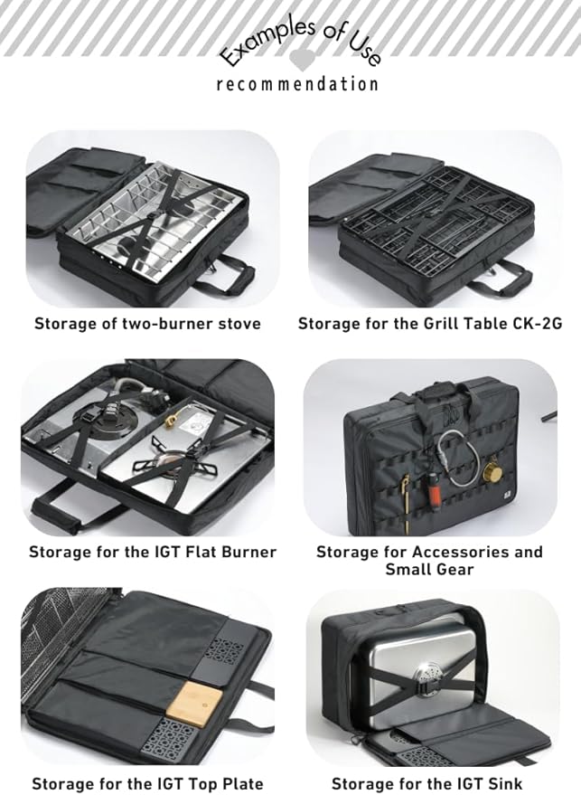 camping moon Storage Case for IGT Flat Burner Tabletop – Dual-Unit Capacity 55cm Width Black Outdoor Gear Bag BK-55