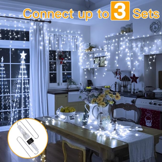 Ollny Icicle Lights for Outside 504LED 41FT Cool White Christmas Light with Remote 8Modes Timers Waterproof Plug in Connectable Hanging Lights for Outdoor Indoor House Roof Holiday
