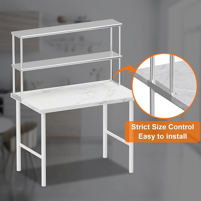 GarveeHome Stainless Steel Double Overshelves 47.24x11.81x33.46 in Adjustable Commercial 2-Tier Shelf Heavy Duty Racks for Kitchen Prep Table Worktable Restaurant