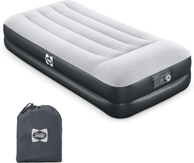 Sealy Tritech 16” Inflatable Air Mattress Bed with Built-in Pump Storage Bag and Repair Patch for Indoor and Outdoor Use Twin