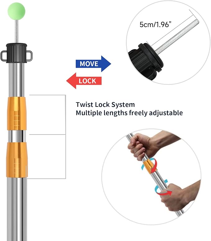 SANLIKE Telescoping Tarp Pole Heavy Duty Tent Poles 33-86.6/94 Thickened Tube Collapsible Stainless Steel Canopy Poles for Camping Backpacking Hiking Awning Sun Sails Outdoor Sports Set of 2