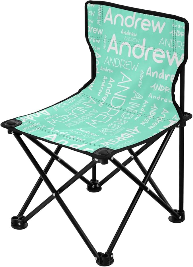 Sinestour Teal Custom Folding Camping Chair for Teen Child Personalized Name 14.6×14.6in Portable Outdoor Chair with Carry Bag for Travel Hiking Lawn