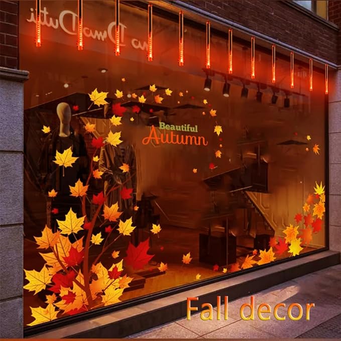 Kwaiffeo Outdoor Halloween Decorations 24 Tubes Meteor Shower Lights(Equivalent to 3 Sets of 8-Tube) for Halloween Decoration Outside Orange Lights for Tree Fall Autumn Decor UL Plug