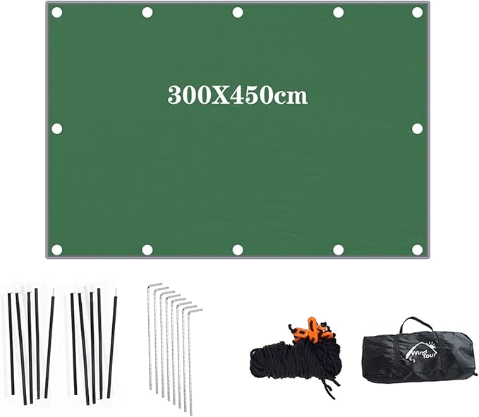 Wind Tour Portable Multifunctional Outdoor Camping Traveling Awning Backpacking Tarp Sunshade Lightweight UV Protection and PU 3000mm Waterproof Rain Fly Tarp Shelter (118 * 177 inches)
