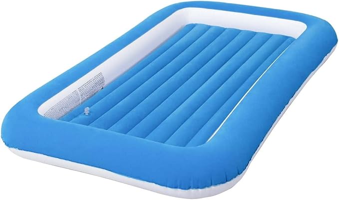 Travel Air Mattress Inflatable Bed with Raised Sides Blue - Portable Camping Airbed for Sleepovers Guests Travel - 60 x 35 x 7 Inch