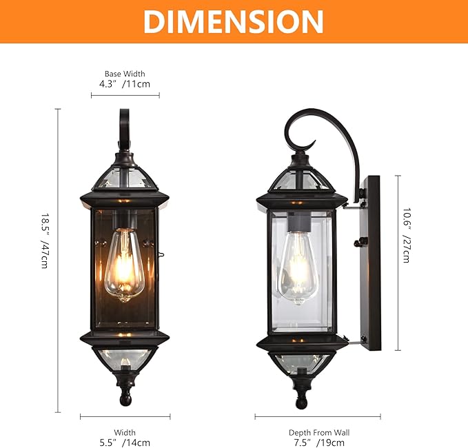 Milaii 18.5 H Copper Outdoor Wall Lights Exterior Waterproof Wall Sconce Light Fixture E26 Socket Oil Rubbed Bronze Porch Light with Clear Glass Lantern Wall Lamp for Front Porch Garage Patio