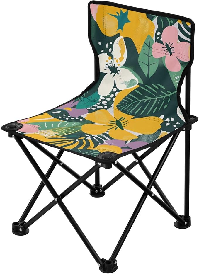 Floret Green Leaves Portable Camping Chairs Folding Chair - Durable Oxford Fabric Lightweight Iron Frame Easy Fold Design - Ideal for Outdoor Activities Camping Fishing and Travel