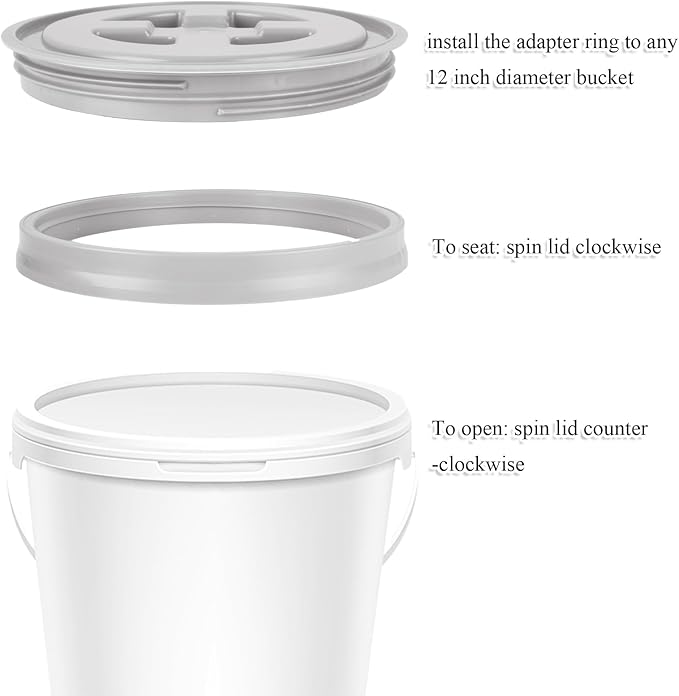 4 Pieces 5 Gallon Leak-Proof Bucket Lid Food Grade Plastic Storage Buckets Screw Seal Lids Screw Pail Lid Pet Food Storage Chicken Feeders Paint Storage Compatible with Gamma (Grey)