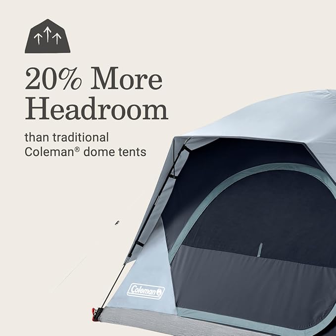 Coleman Skydome Tent with LED Lights &amp 5-Minute Setup Weatherproof 4-Person Tent with Overhead Lighting Made of PFAS-Free Materials