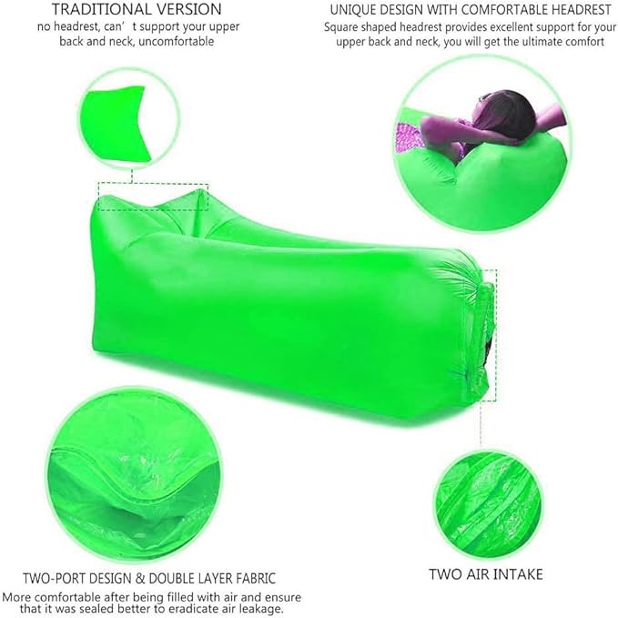 CCDXD Air Sofa Inflatable Lounger Inflatable Couch for Travelling Outdoor Camping Hiking Beach Parties Picnic Backyard Lakeside air Hammock Inflatable Lounger for Adults (Green)