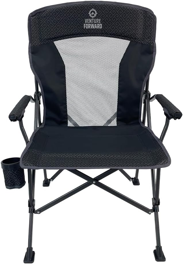 Alpha Ventback Sport Chair – Portable Foldable Outdoor Camping Chair with Breathable Mesh Back Drink Holder &amp Carry Bag Lightweight Steel Frame 300 lb Capacity