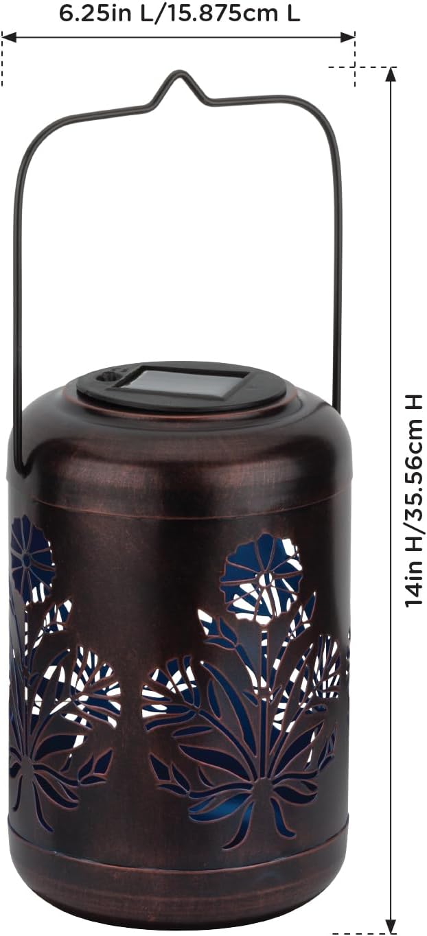 Regal Art &amp Gift Solar Flower Shadow Lantern Outdoor Waterproof Garden Décor Ideal Gift for Women Mom Grandma – Hanging Metal Solar Lights for Yard Patio Backyard Porch Blue