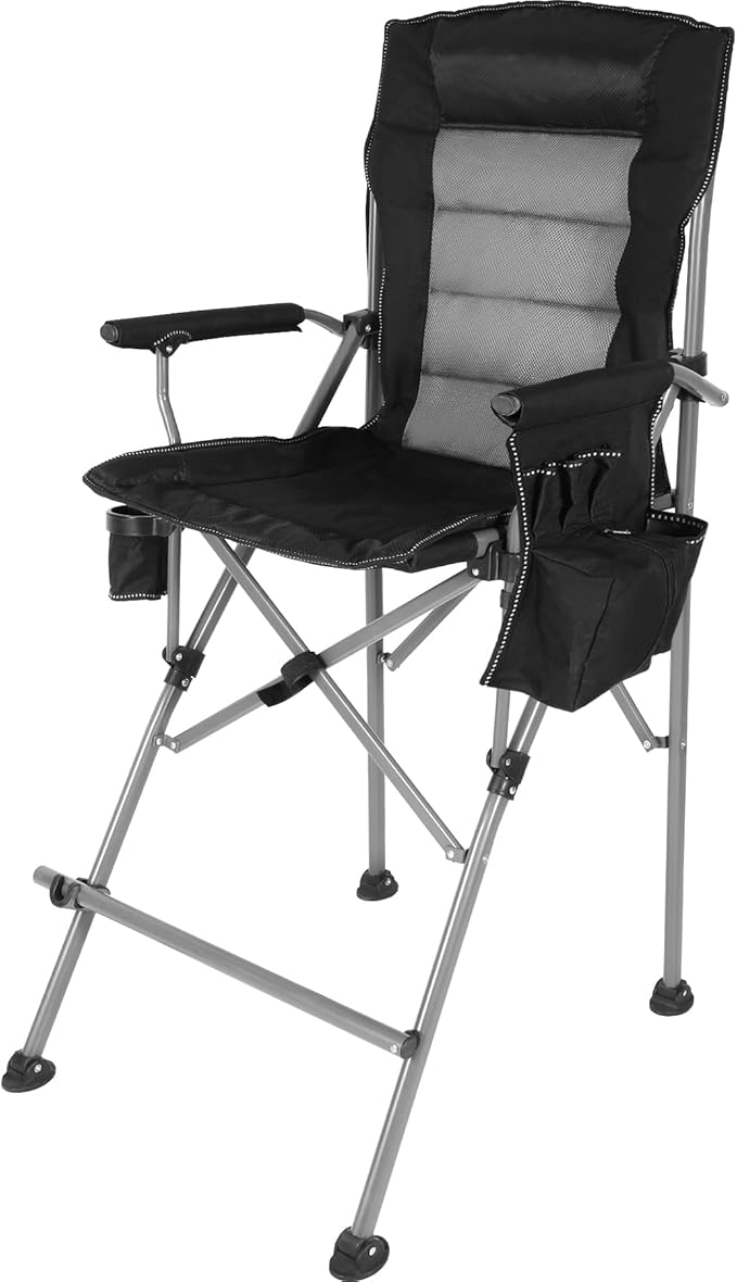Extra Tall Folding Chairs for Adults 330lbs Portable Bar Height Foldable Director Chairs for Camping Outside Comfortable with Makeup Pocket High Back and Footrest Black