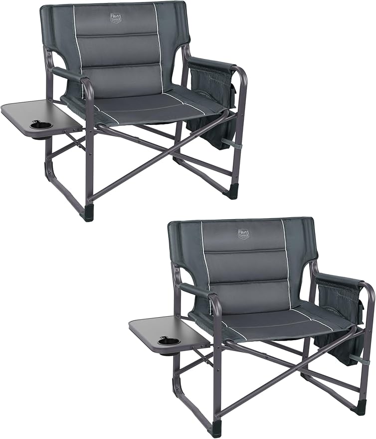 TIMBER RIDGE XXL Upgraded Oversized Directors Chairs with Foldable Side Table Detachable Side Pocket Heavy Duty Folding Camping Chair up to 600 Lbs Weight Capacity (Grey) Ideal Gift 2 Pack