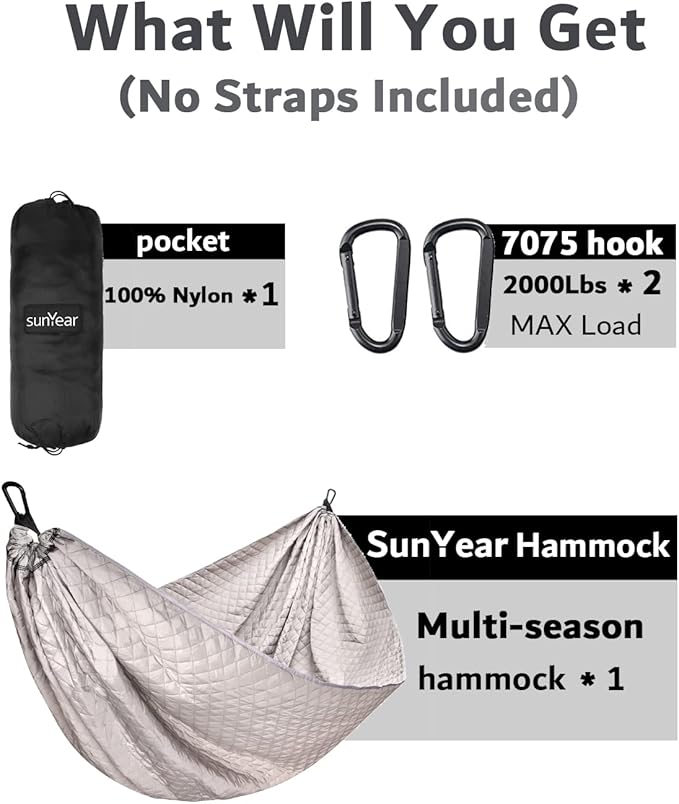 Sunyear Camping Hammock 4 Season Quilted Winter Hammock- Cozy and Durable Best for Cold Weather