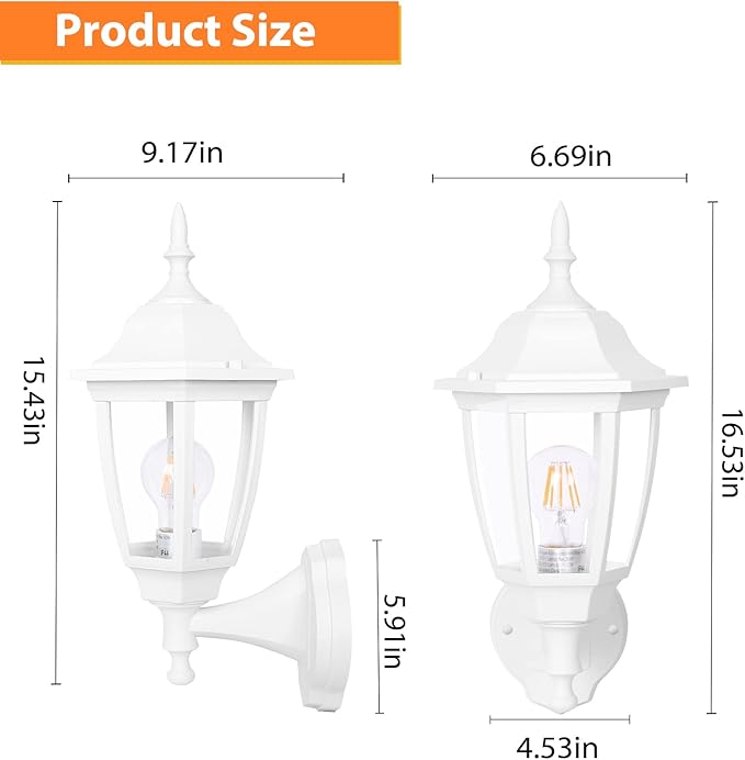 FUDESY Outdoor Wall Lantern Exterior Waterproof Wall Sconce Light Fixture White Front Porch Light Wall Mount for Garage Patio Yard FDS2542EW (Bulb Included)