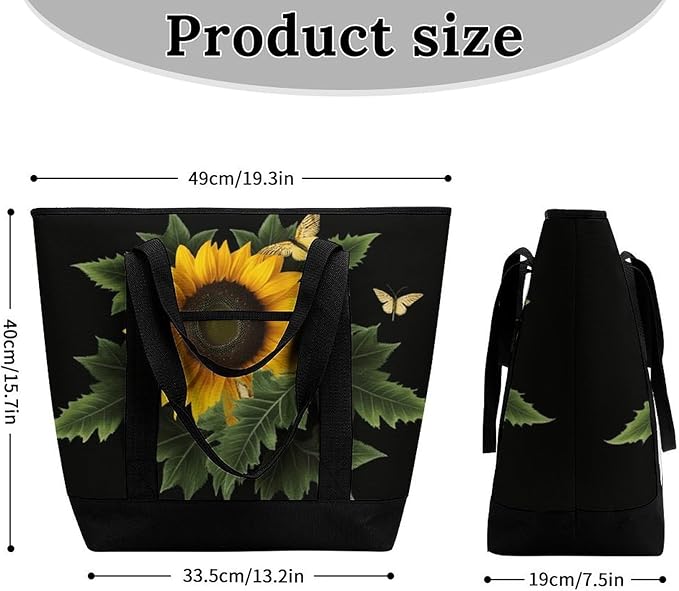 Insulated Shopping BagLarge Reusable Cooler Bags Weed with Sunflower Printed Foldable Shopping BagTravel Waterproof Shoulder Bag