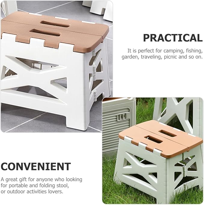 NOLITOY Portable Folding Stool Small Khaki Plastic Outdoor Camping Seat Lightweight Travel Folding Stool for Fishing and Backpacking