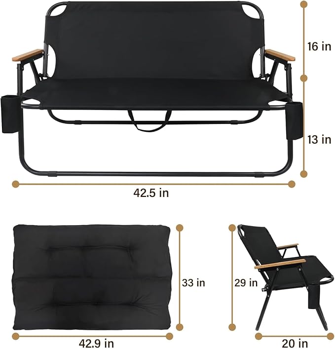 Loveseat Camping Chair with Detachable Cushion Folding Double Camping Chair
