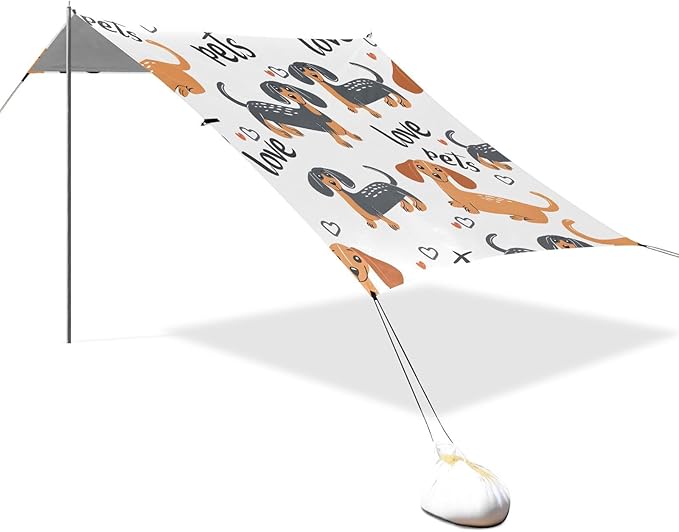 Bolaz Beach Canopy Tent Sun Shade9'×10.5' Large Family Beach Shade UPF50+- Outdoor Shade for Camping Trips FishingDachshund Pattern
