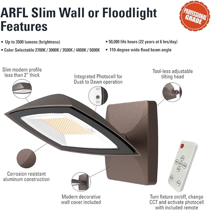 HALO ARFL 200 Watt Equivalence Bronze Outdoor Integrated LED Architectural Residential Floodlight Dusk to Dawn 3500 Max Lumen