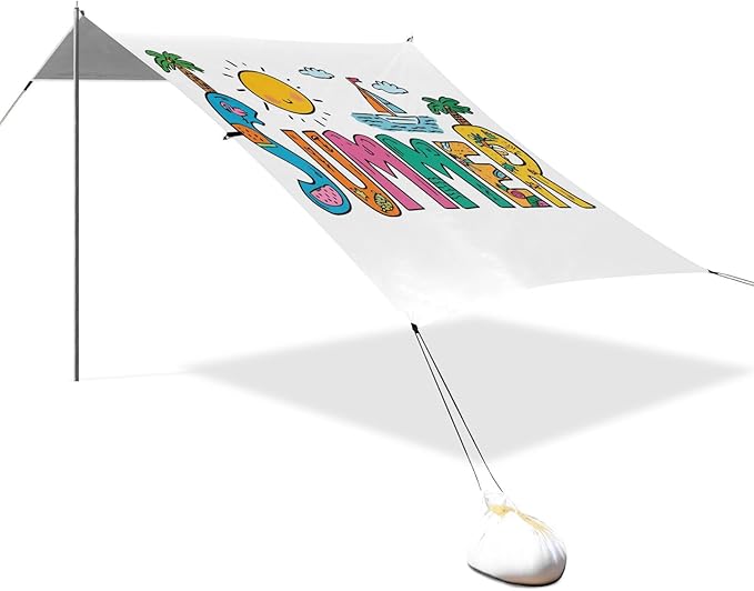 Bolaz Beach Canopy Tent Sun Shade9'×10.5' Large Family Beach Shade UPF50+- Outdoor Shade for Camping Trips FishingColorful Cartoon Summer