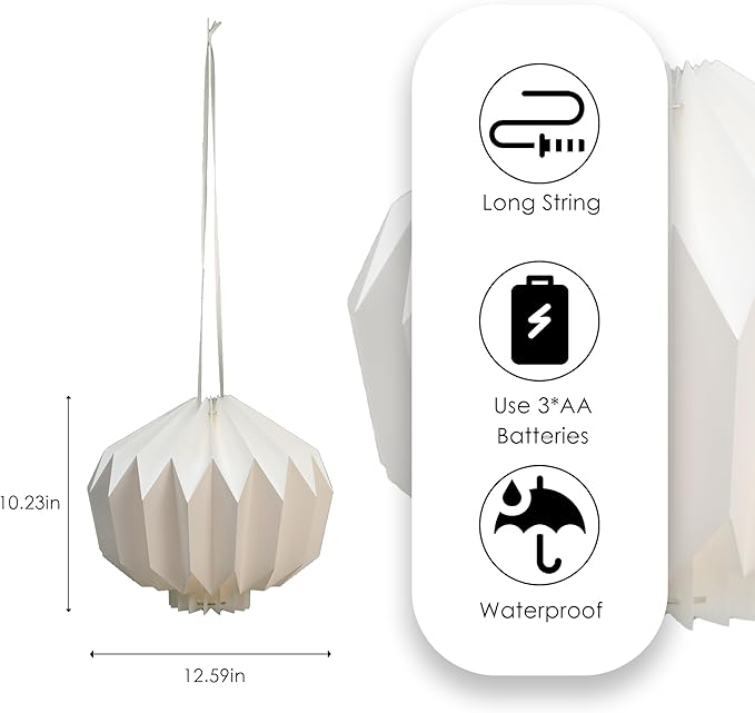 Battery Operated Outdoor Paper Lantern — 2Pack Waterproof Hanging Decorative Light with Remote Timer Foldable Pendant Paper Lantern for Patio Garden Backyard Porch Decor
