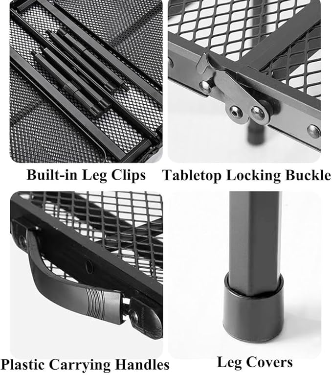 Metal Folding Table Lightweight Grill Side Table for Backpacking Party Beach Fishing Quick Setup Foldable Camping Table
