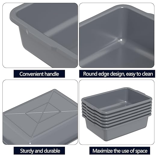 6-Pack 24 L Commercial Bus Tub Plastic Bus Box Gray