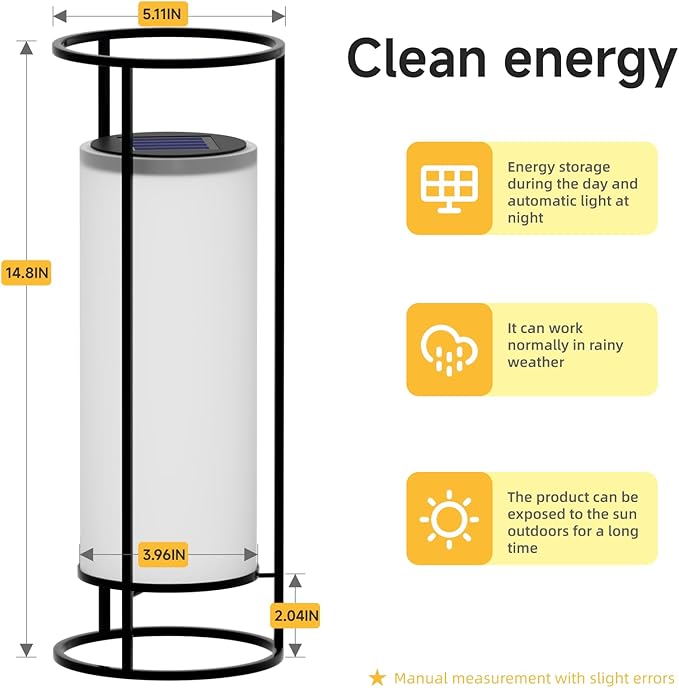 HOTEAGLE Outdoor Solar Lights14.8 H Modern Metal Cylinder Solar Powered Lantern Waterproof Decorative Table Lamp with Warm White LED Dusk to Dawn Auto On/Off for Garden Patio Yard Path Decor